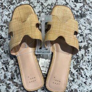 A New Day Woven Raffia Slide Sandals Neutral Summer Size 8.5 NWT